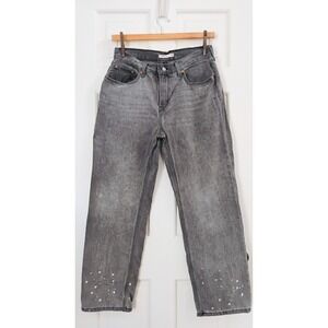 Levis Low Pro Straight Jeans Womens 31 Gray Washed Denim Bleach Splatter Cotton